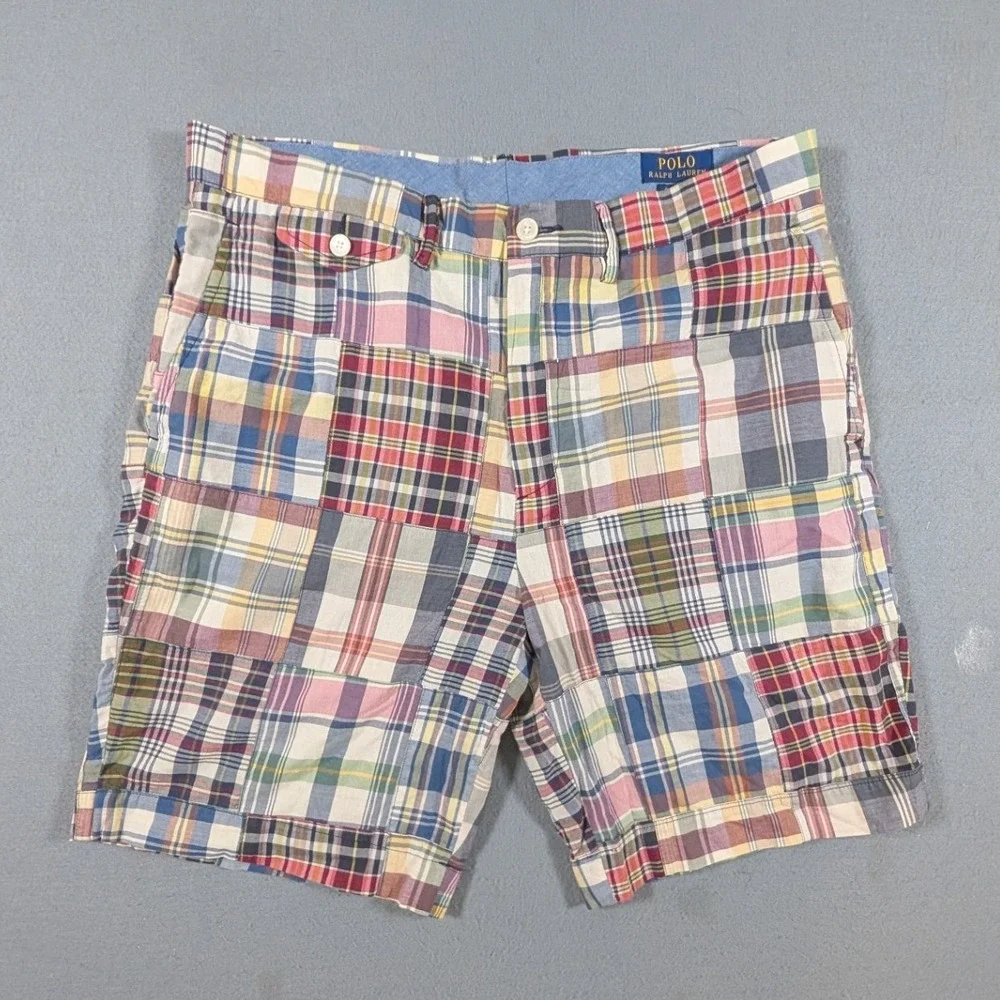 Polo Ralph Lauren Patchwork Madras Shorts Mens 34 Multicolor Plaid Classic Fit